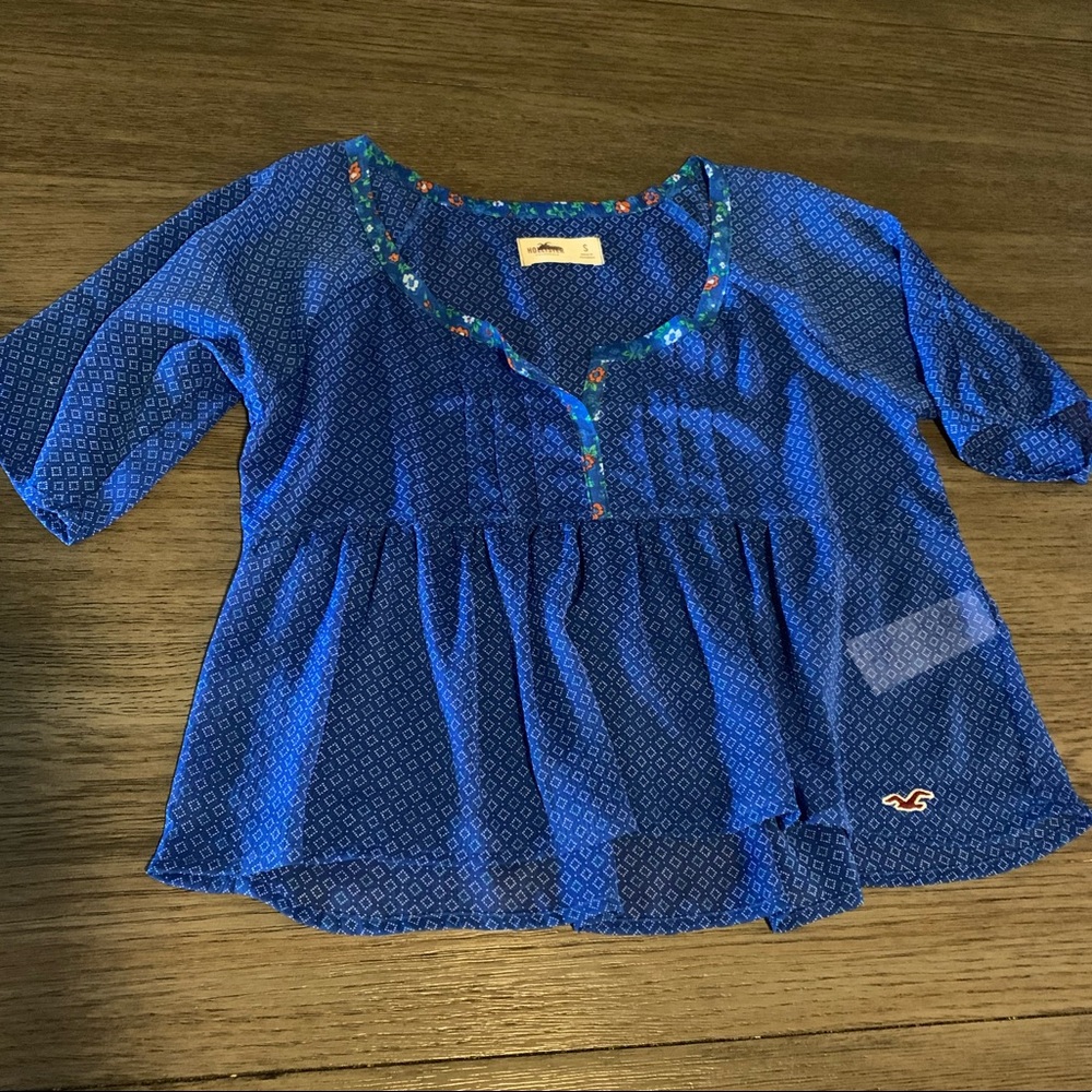 Hollister Dark Blue Sheer Peplum Top